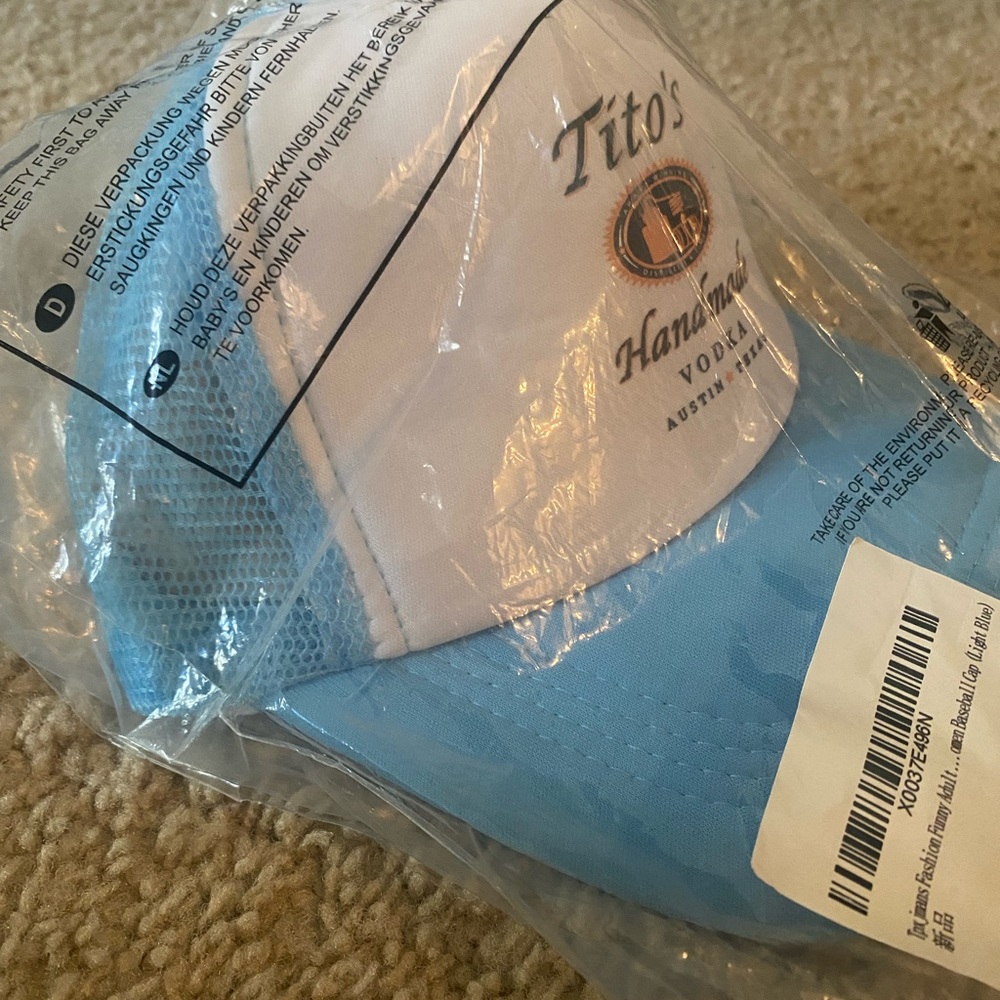 Tito's vodka trucker hat cap, blue/white, snapback